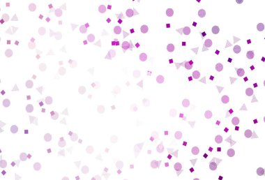 Açık Mor, pembe vektör arkaplan çizgiler, daireler, eşkenar dörtgenler. Soyut tarzda dekoratif tasarım, çizgiler, noktalar, küplerle. İniş sayfası için modern şablon.