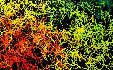 Koyu yeşil, kırmızı vektör karalama dokusu yapraklarla, dallarla. Yaprakları ve dalları olan yepyeni renkli bir illüstrasyon. Duvar kağıdı tasarımınız için yeni bir doku.