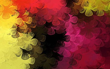 Koyu pembe, sarı vektör karalama desenli ağaçlar, dallar. Çiçekli modern soyut illüstrasyon. Markan için şık bir model..