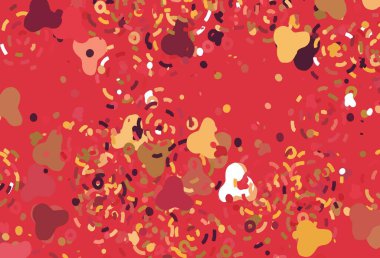 Açık Kırmızı, Memphis şekilli sarı vektör arkaplan. Soyut tarzda rengarenk gradyan şekilleri olan bir resim. Bir cep telefonu için arka plan.