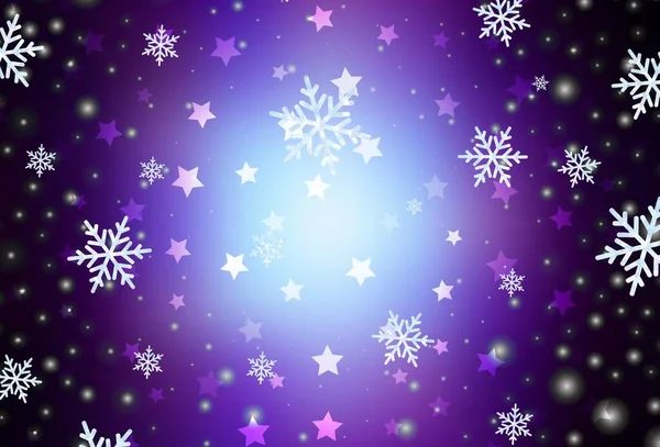 Σκούρο Ροζ Μπλε Διάνυσμα Φόντο Όμορφες Νιφάδες Χιονιού Αστέρια Πολύχρωμο — Διανυσματικό Αρχείο