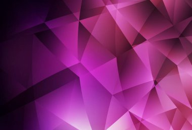 Koyu mor, pembe vektör üçgen mozaik arka plan. Yarım ton şeklinde, üçgenli yaratıcı illüstrasyon. Dizaynınız için üçgen desen.