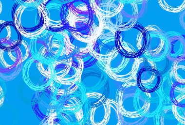 Açık pembe, daire şekilli mavi vektör düzeni. Bulanık yağmur damlaları olan soyut bir çizim. Poster ve web siteleri için tasarım.