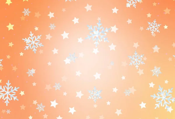 Светло Оранжевый Векторный Фон Красивыми Снежинками Звездами Градиентная Красочная Иллюстрация — стоковый вектор