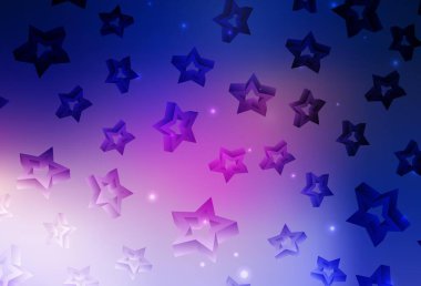 Koyu pembe, parlak yıldızlı mavi vektör düzeni. Soyut şablondaki yıldızlarla dekoratif parlak illüstrasyon. Astroloji web siteleri için desen.