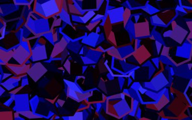 Koyu pembe, mavi vektör desenli ve renkli altıgenli. Bulanık arkaplanda renkli altıgenler. İniş sayfaları için desen.