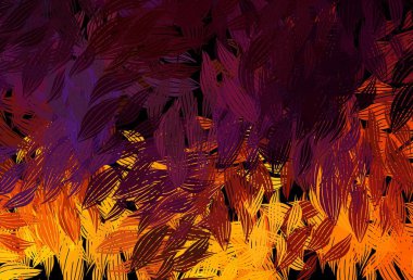 Koyu pembe, sarı vektör karalama arkaplanı ve yapraklar. Yaprakları karalama tarzında renkli ve soyut çizimler. İşiniz için yeni tasarım.