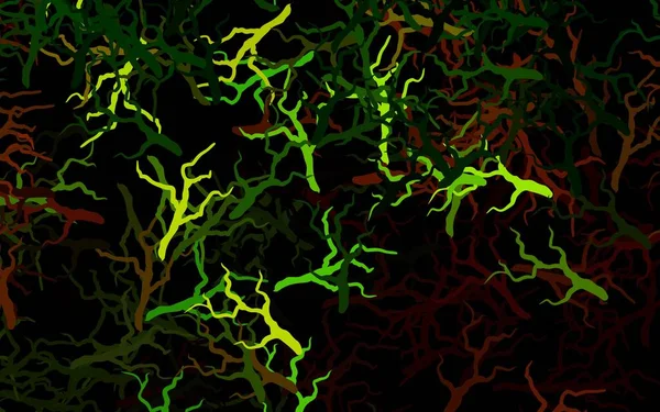 Koyu yeşil, sarı vektör, yaprakları ve dalları olan zarif bir arka plan. Yaprakları karalama tarzında renkli ve soyut çizimler. Web siteleri ve pankartlar için desenli desen.