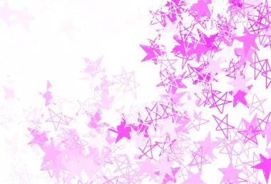 Parlak yıldızlı açık pembe vektör düzeni. Bulanık arkaplanda gradyanı olan yıldızlar. Fütürist reklamlar ve kitapçıklar için şablon.