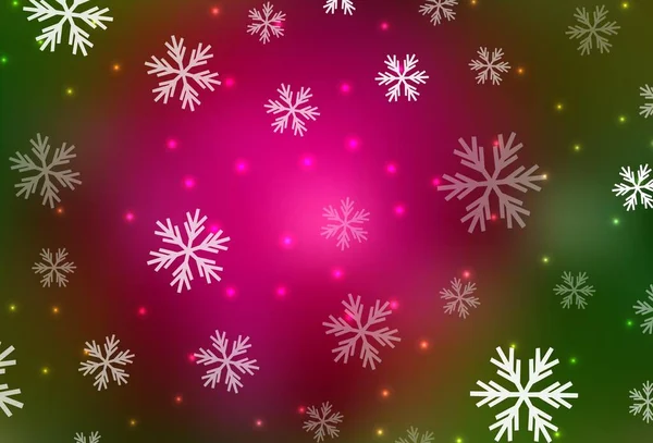 Dunkelrosa Grüne Vektorstruktur Mit Farbigen Schneeflocken Sternen Glitzernde Abstrakte Illustration — Stockvektor