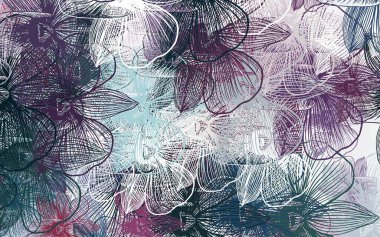 Açık mavi, kırmızı vektör çiçekli karalama arkaplanı. Beyaz arka planda gradyanı olan çiçekler. Web siteleri ve pankartlar için desenli desen.