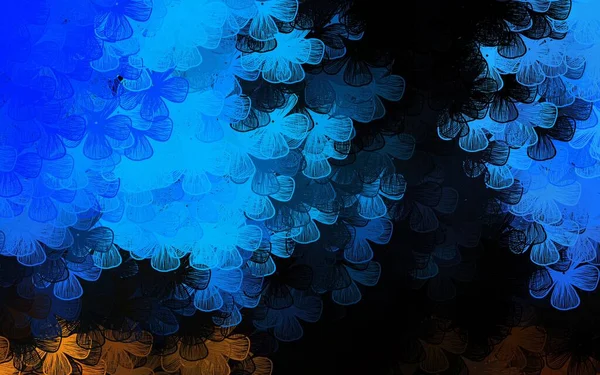 Koyu mavi, sarı vektör karalama dokusu ağaçlar, dallar. Parlak renkli resimli çiçekler. Web siteleri ve pankartlar için desenli desen.