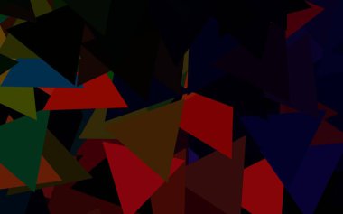 Koyu yeşil, kırmızı vektör desenli çokgen. Üçgen şekilli ışıltılı soyut çizimler. Kartvizitiniz için modern tasarım.