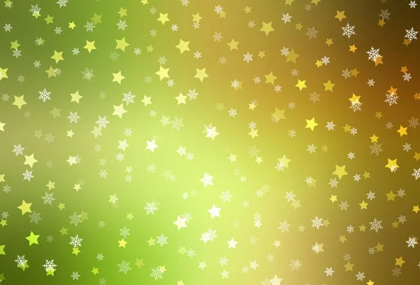 Verde Claro Diseño Vectorial Rojo Con Copos Nieve Brillantes Estrellas — Archivo Imágenes Vectoriales