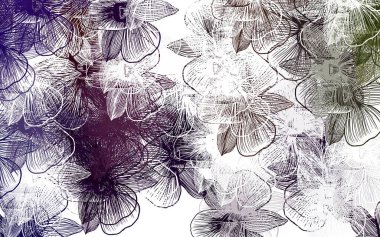 Açık yeşil, kırmızı vektör çiçekli karalama arkaplanı. Beyaz arka planda gradyanı olan çiçekler. Web siteniz için Doodle tasarımı.