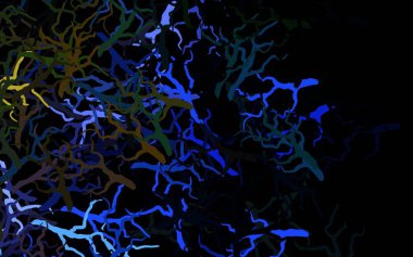 Koyu mavi, sarı vektör soyut dizayn yapraklı, dallı. Yapraklı soyut illüstrasyon, karalama tarzı dallar. Duvar kağıtları, boyama kitapları için desen.