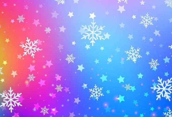 Azul Claro Fondo Vector Rojo Con Copos Nieve Navidad Estrellas — Vector de stock