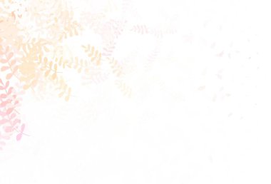 Açık Kırmızı, sarı vektör çizim arkaplanı yapraklarla. Parlak renkli çizimler ve karalama tarzında yapraklar. Duvar kağıdı tasarımınız için yeni bir doku.