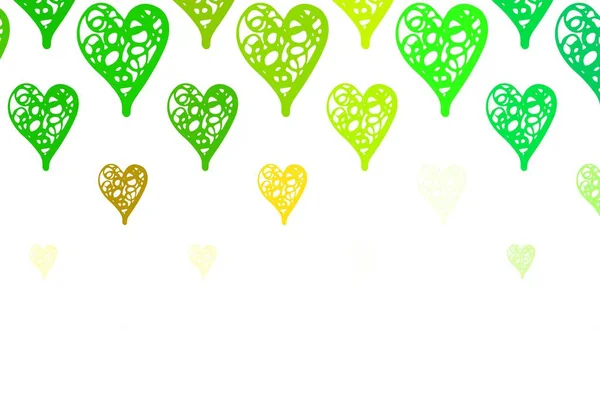 Светло Зеленый Желтый Векторный Фон Сердцами Иллюстрация Изображением Градиентных Сердец — стоковый вектор