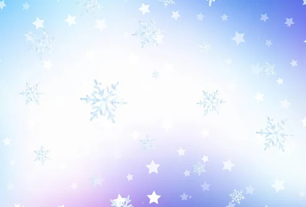 Lichtroze Blauwe Vector Textuur Met Gekleurde Sneeuwvlokken Sterren Kleurrijk Decoratief — Stockvector