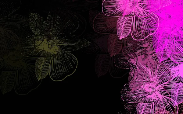 Koyu pembe, sarı vektör çiçekli doğal zemin. Çiçekli modern soyut illüstrasyon. Duvar kağıtları, boyama kitapları için desen.