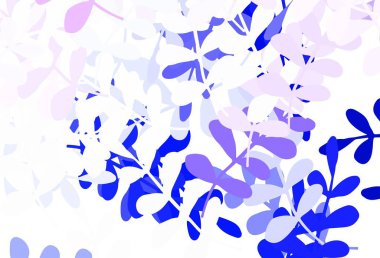 Açık pembe, yapraklı mavi vektör zarif şablon. Yapraklar ve karalamalar ile soyut çizimler. İş tasarımınız için yepyeni bir tarz.