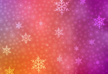 Açık Pembe, Yeni Yıl tarzında sarı vektör düzeni. Noel topları ve yıldızlarla parlayan illüstrasyon. Harfler ve tipografi için şablon.