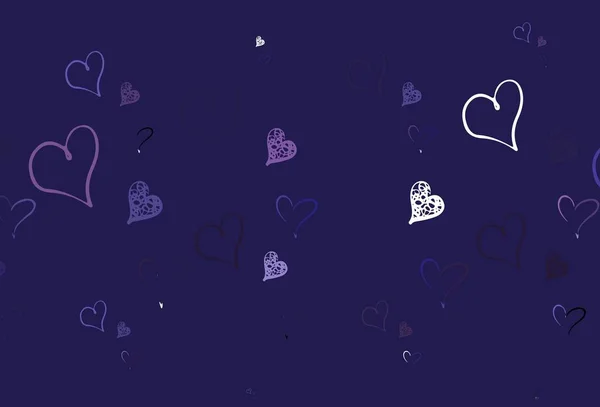 Светло Фиолетовый Векторный Узор Цветными Сердцами Декоративный Дизайн Сердечками Простом — стоковый вектор