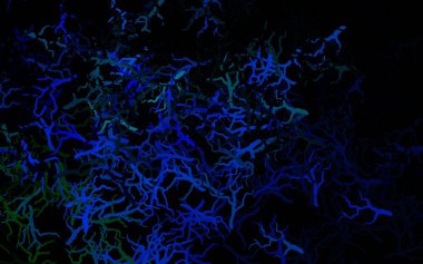 Koyu mavi, yeşil vektör çizimi, yapraklı, dallı. Yaprakları ve dalları olan modern soyut illüstrasyon. Duvar kağıtları, boyama kitapları için desen.