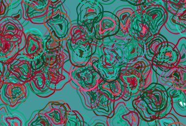 Açık yeşil, kırmızı çizgili vektör arka plan. Kavisli çizgilerden oluşan parlak bir illüstrasyon. Web siteniz için soyut tasarım.