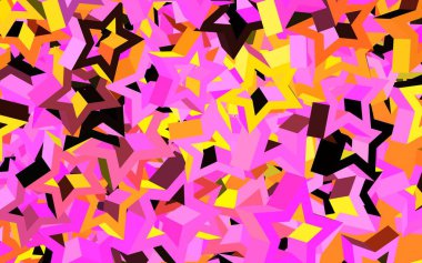 Koyu pembe, gökyüzü yıldızlı sarı vektör şablonu. Yıldızlı parlak renkli illüstrasyon. Astronomi web siteleri için desen.