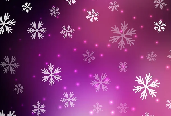 Dark Purple Fondo Vectorial Rosa Con Copos Nieve Navidad Estrellas — Vector de stock