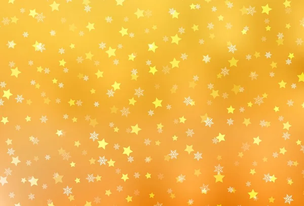 Layout Vetorial Amarelo Claro Com Flocos Neve Brilhantes Estrelas Flocos — Vetor de Stock