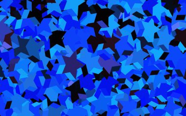 Koyu pembe, üzerinde noel yıldızları olan mavi vektör deseni. Bulanık arkaplanda gradyanı olan yıldızlar. Astroloji web siteleri için desen.