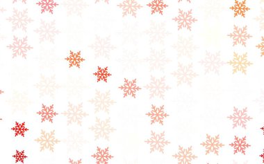 Açık kırmızı vektör arka planı, güzel kar taneleri, yıldızlar. Değişken kar taneleri olan renkli kar taneleri. İş ilanı için yeni yıl tasarımı.