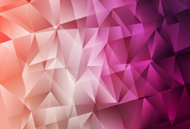 Kristalleri ve üçgenleri olan açık pembe vektör şablonu. Renkli üçgenli modern soyut illüstrasyon. Broşürler, broşürler için desen