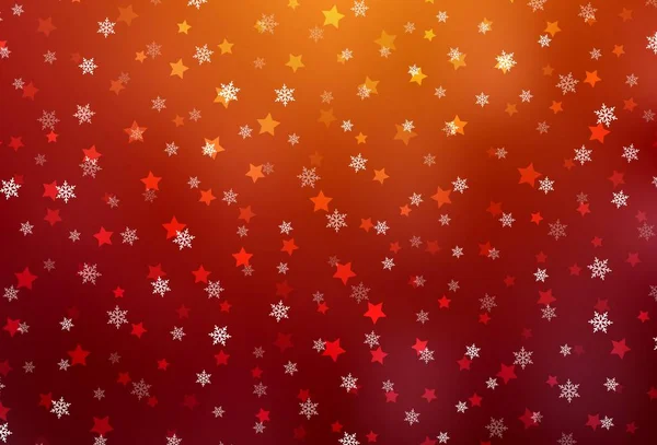 Vermelho Escuro Layout Vetorial Amarelo Com Flocos Neve Brilhantes Estrelas — Vetor de Stock
