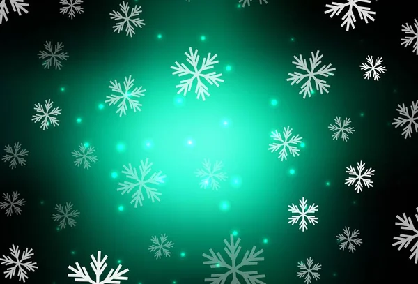 明るい雪のフレーク 星とダークグリーンのベクトルレイアウト 雪とクリスマススタイルでカラフルな装飾デザイン ビジネス広告の新年デザイン — ストックベクタ