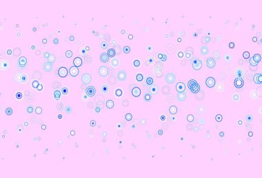 Açık pembe, diskleri olan mavi vektör dokusu. Bulanık dekoratif tasarım baloncuklu soyut tarzda. Duvar kağıtlarının dokusu için desen.