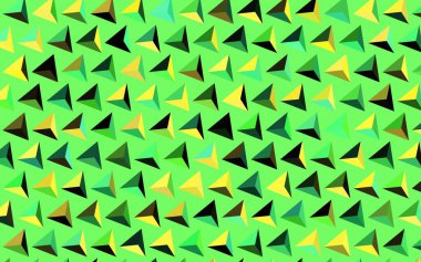 Koyu yeşil, kristalleri ve üçgenleri olan sarı vektör şablonu. Üçgenli soyut gradyan çizimi. İniş sayfası için modern şablon.