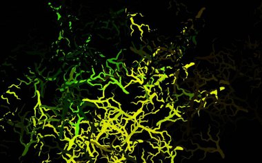 Koyu yeşil, sarı vektör, yapraklı, dallı zarif duvar kağıdı. Yaprakları ve dalları olan yepyeni renkli bir illüstrasyon. Cep telefonlarının geçmişleri için şablon.