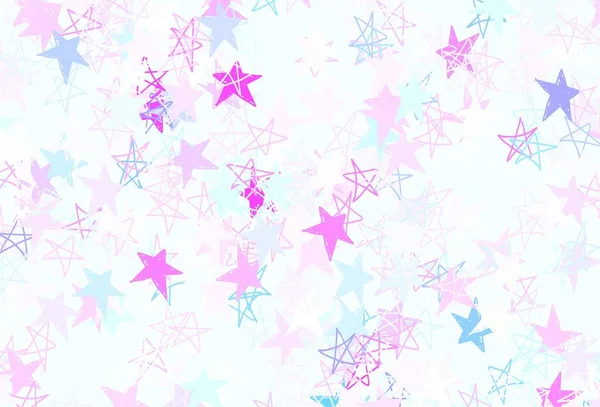 浅粉色 蓝色矢量纹理与美丽的星星 用繁星装饰的简朴风格模糊了装饰设计 贵公司商业广告的精巧设计 — 图库矢量图片