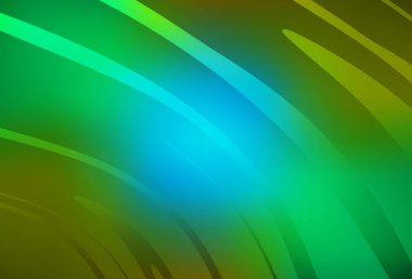 Açık mavi, eğri çizgileri olan sarı vektör arkaplan. Soyut ve gradyan renkte renkli çizimler. İş tasarımınız için şablon.