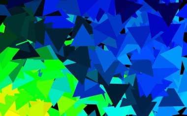 Koyu mavi, yeşil vektör arkaplan, çizgiler, üçgenler. Soyut arkaplanda renkli eğimli üçgenler. İniş sayfası için modern şablon.