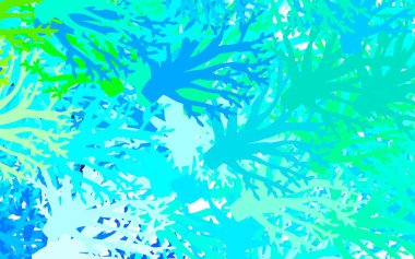 Açık mavi, yapraklı, dallı yeşil vektör soyut tasarımı. Soyut şablona karalamalar çizilmiş bir resim. Çocuk kitapları için renkli desen.