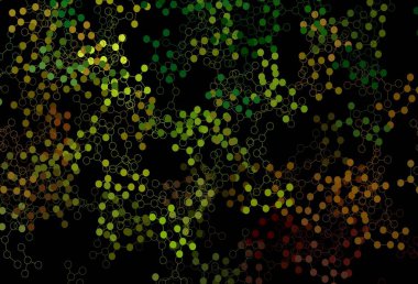 Koyu yeşil, yapay zeka ağlı sarı vektör deseni. Yapay zekanın bağlantı ve noktalarıyla soyut illüstrasyon. Zeka ve yenilik reklamları için şablon.