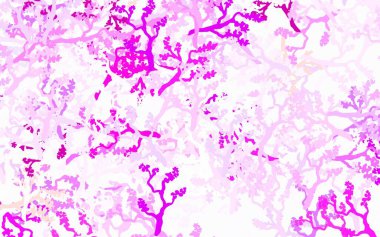 Açık Mor, pembe vektör soyut arkaplan yapraklı, dallı. Beyaz arka planda eskiz karalamalar. Duvar kağıtları, boyama kitapları için desen.