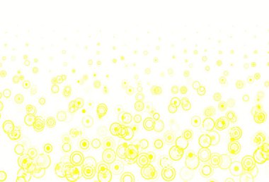 Disklerle açık sarı vektör dokusu. Renkli su damlaları olan modern soyut çizimler. Fütürist reklamlar ve kitapçıklar için şablon.