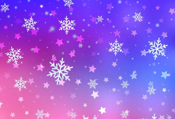 Rosa Claro Fondo Vector Azul Con Copos Nieve Navidad Estrellas — Vector de stock