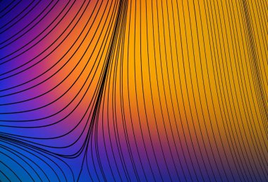 Açık mavi, kıvrımlı çizgileri olan kırmızı vektör arkaplan. Renkli çizgileri ve şekilleri olan bir örnek. Fikirlerin için bir örnek..